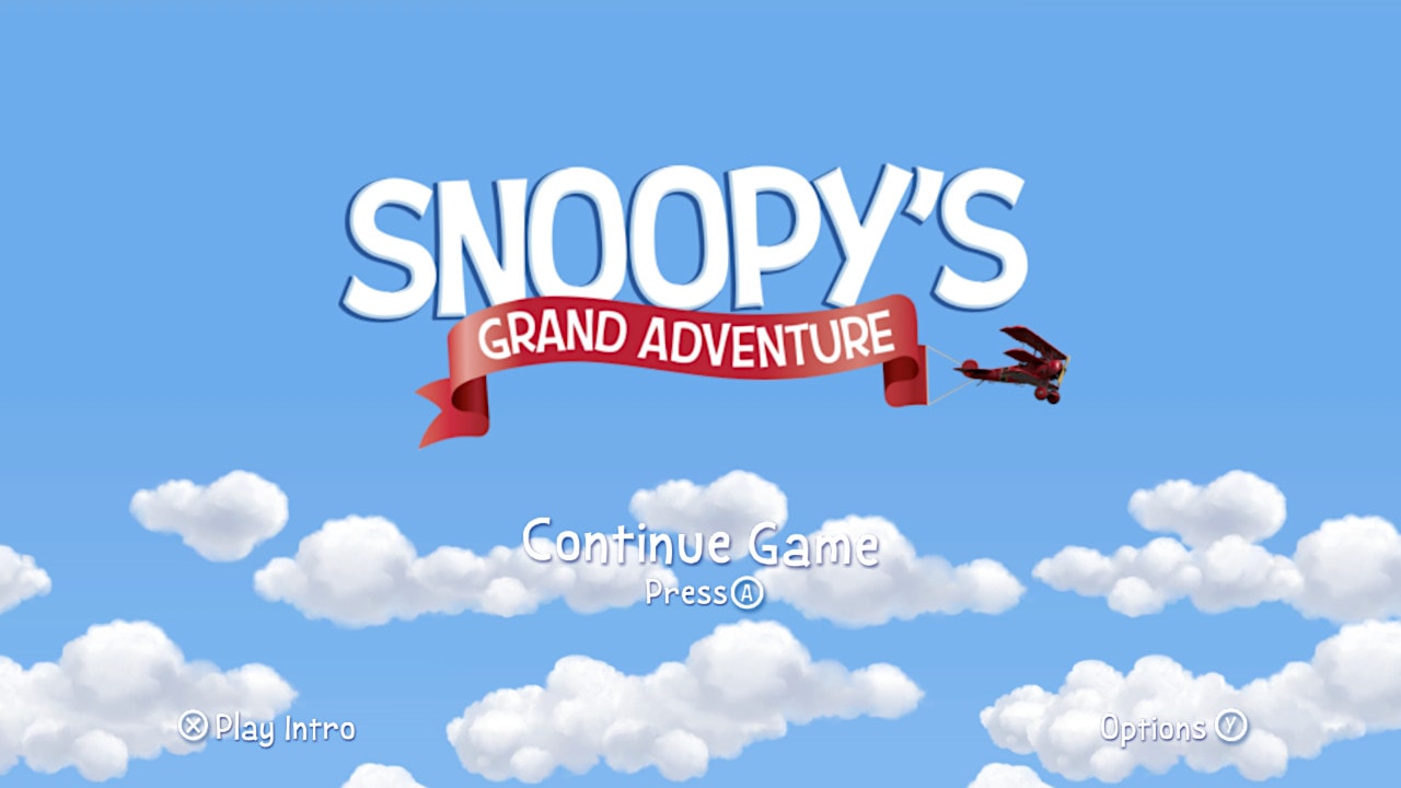Snoopy's Grand Adventure title screen for Xbox 360